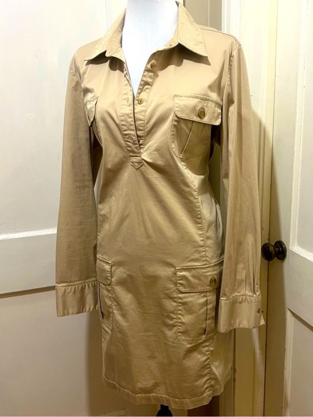 🏜️ Classic Khaki Shirt Dress with Pocket Details XL 14 16